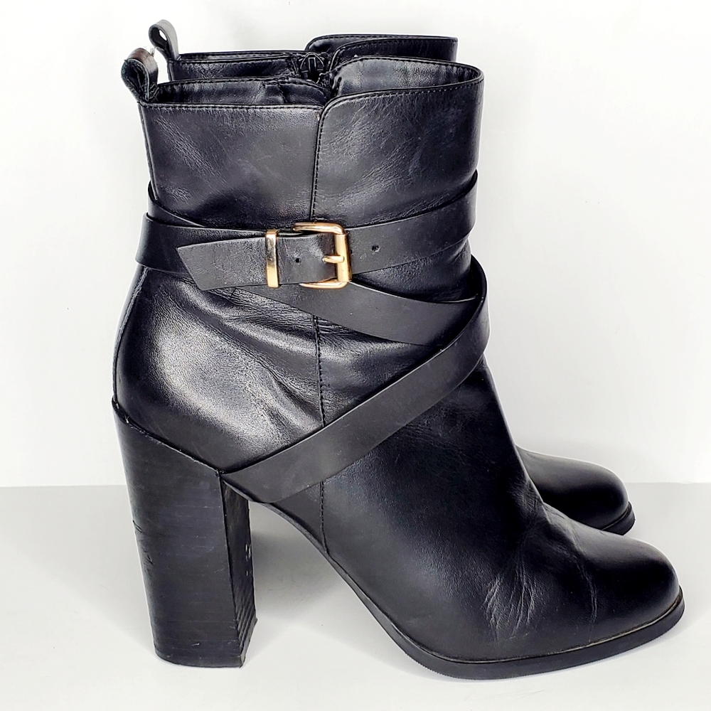 Aldo Elassa Black Leather Ankle Boots Size  8.5